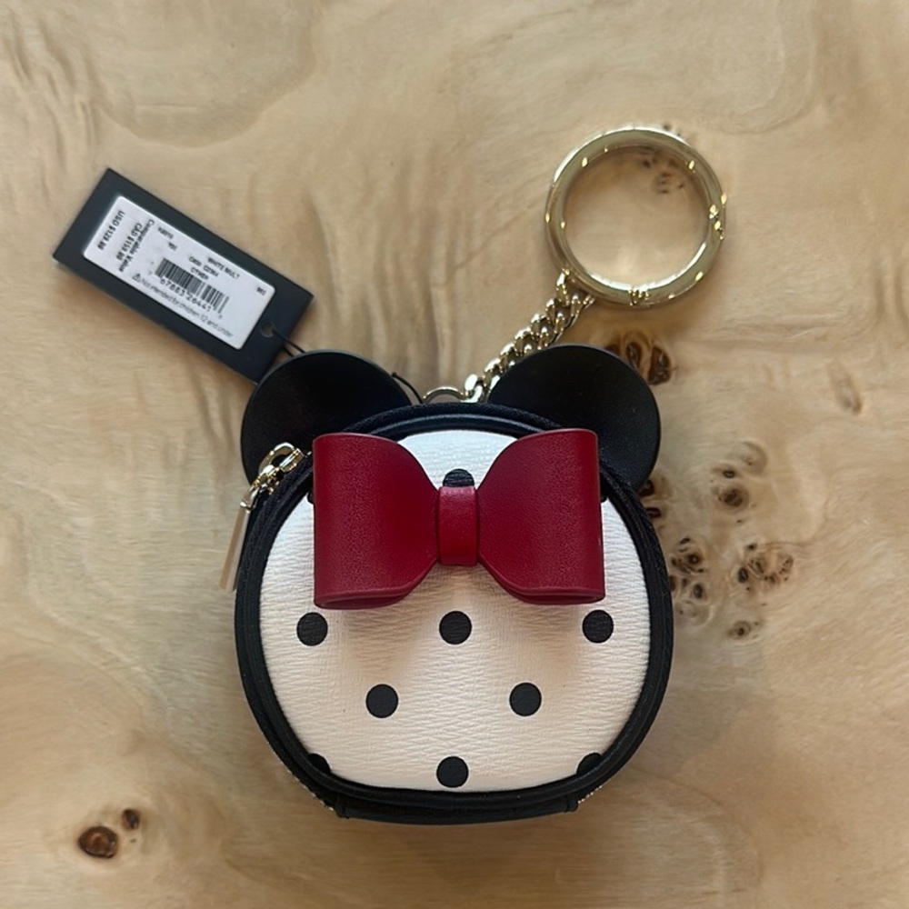 Kate Spade Minnie Mouse Black and White Polka Dot Key Holder with Red Bow